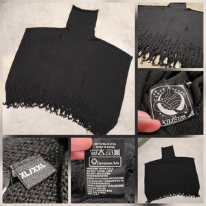 Killstar Womens XL 2XL‎ Black Knit Sleeveless Pullover Sweater Poncho Turtleneck